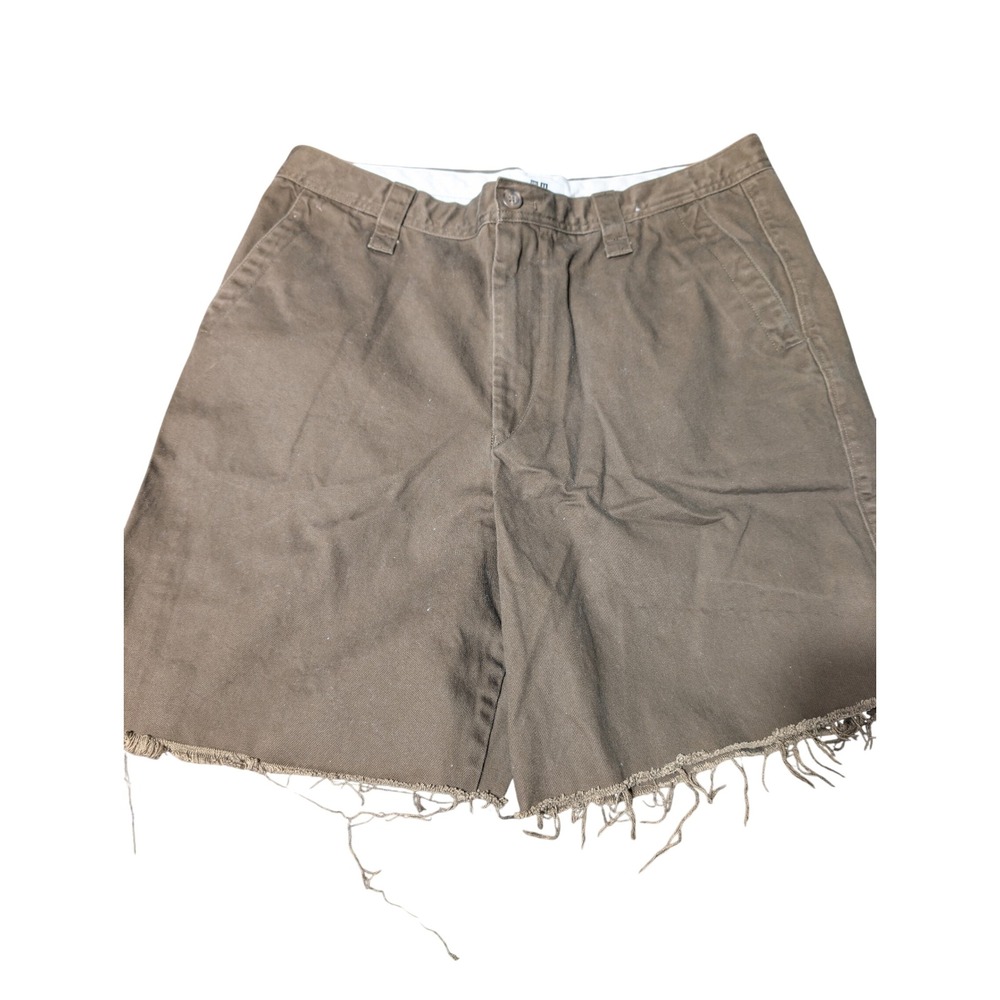 Uniqlo U Lemaire Mens Olive Brown Cotton Twill Raw Hem Chino Shorts 91cm 36 A4‎
